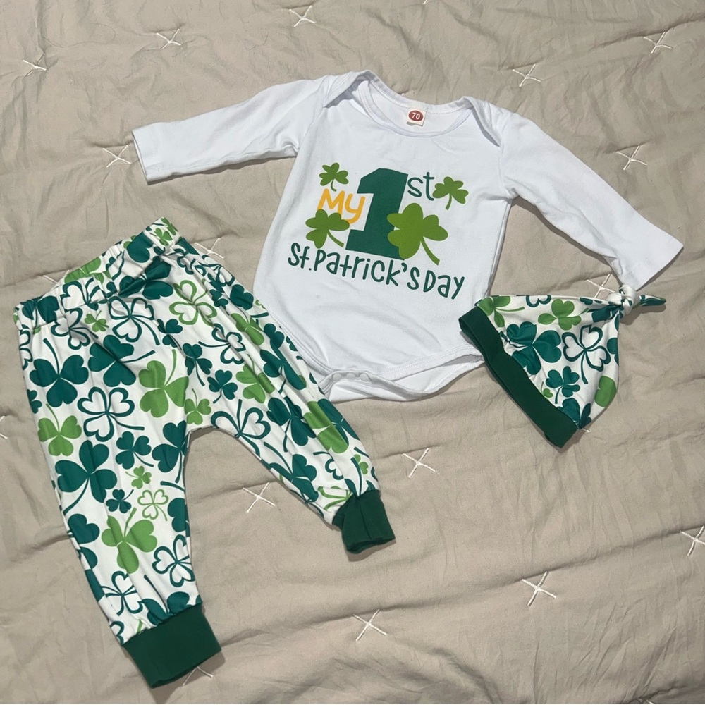 Green and White Baby Outfit